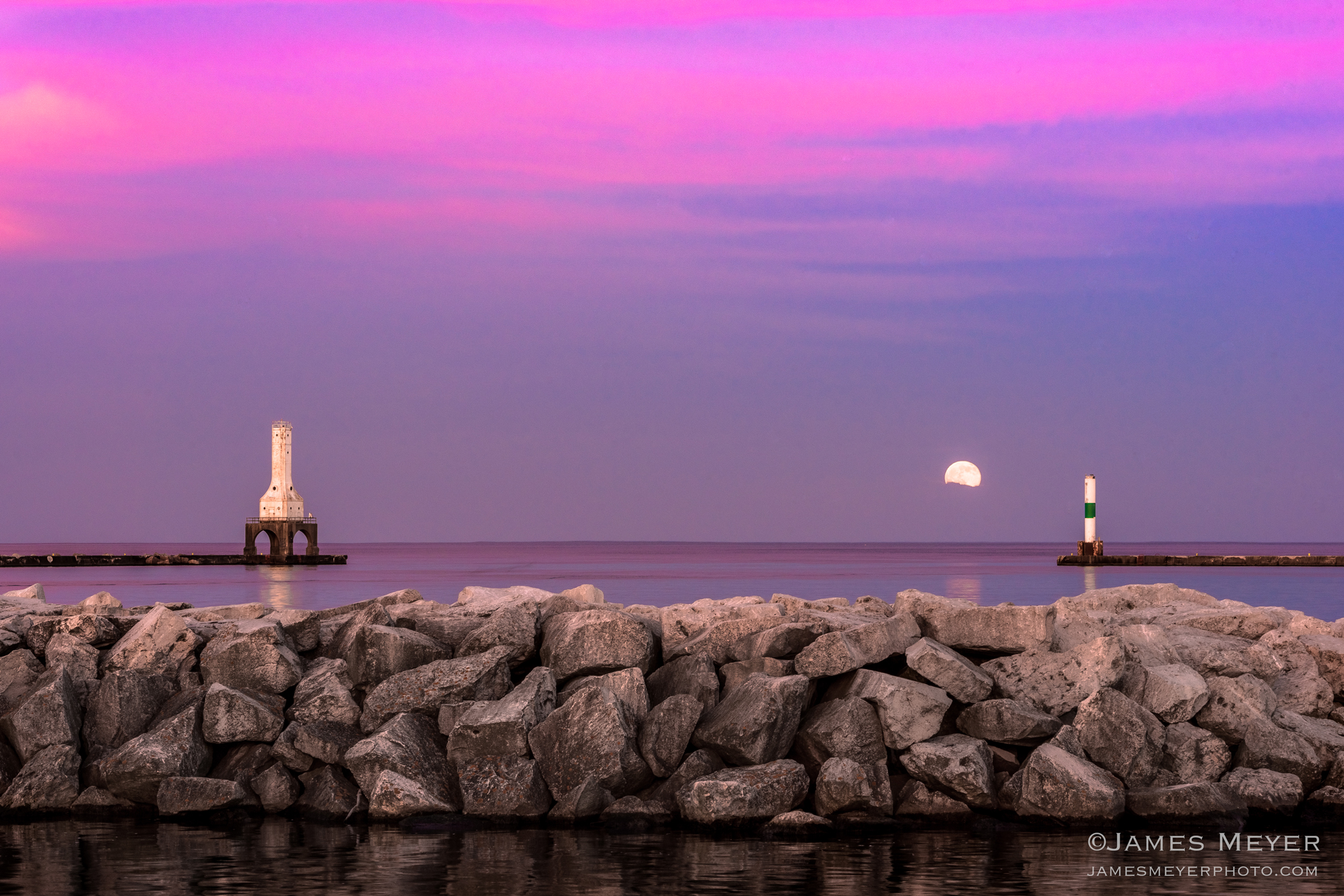 Full moon arives June 20, 2016 featuring the iconic Port Washington WI lighthouse
