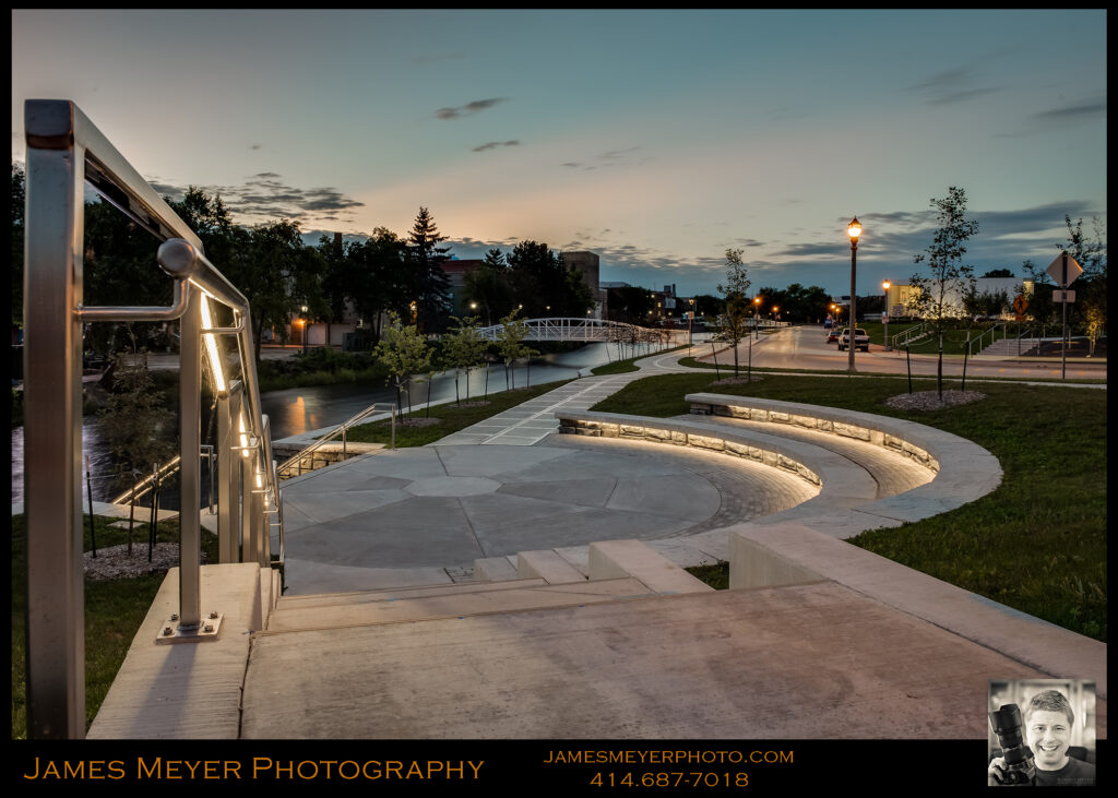 West Bend River Walk at Twilight by James Meyer